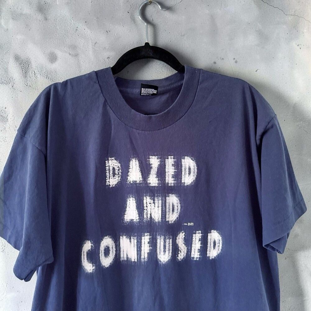Vintage 90s Dazed And Confused Movie Promo Tee Shirt Blue USA Blurred Graphics